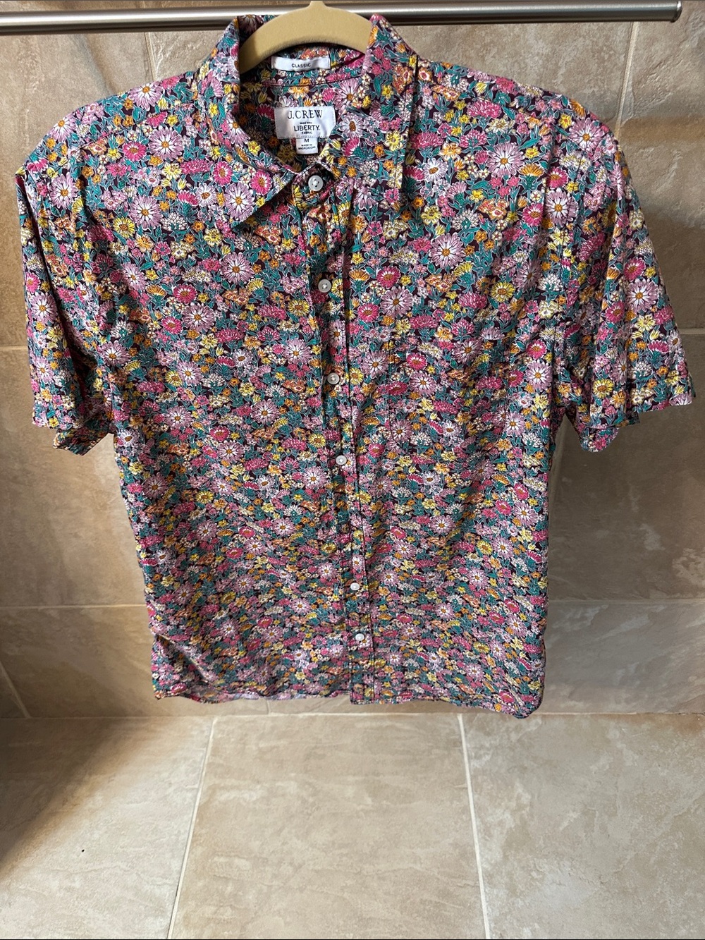J. Crew Pink Liberty Fabric Multi Floral Short-Sleeve Button-Down Shirt Size Mm